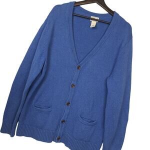 L.L. Bean Women's Cardigan Large Blue Oversized Minimalist Lagenlook Simple Boho